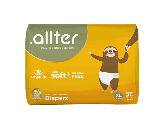 .allter Organic Bamboo Diapers– Extra-Large (XL) Size (13-18 kgs) 22 Count (Pack of 1) | Rash Free, Super Dry, Quick Absorb, Taped Style, Ultra Soft Diapers | Explorer | image