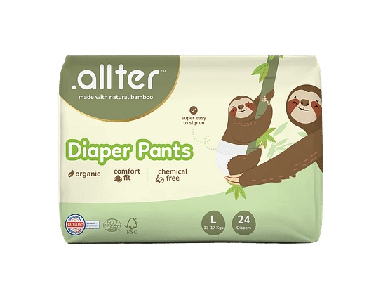 .allter Organic Bamboo Pant Style Diapers Large Size (13-17 Kg) 24 Count (Pack Of 1) | Rash Free, Super Absorbent, 3X Softer, Wetness Indicator | Feet image