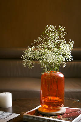 Agarwal's Creations Crystal Long & Round Orange Flower Vase image