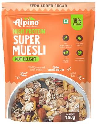 Alpino Super Muesli Nut Delight 750 G | Whole Oats & Whole Grain | Finest Nuts & Raisins | Real Freeze Dried Fruits | No Sugar Infused Fruits image