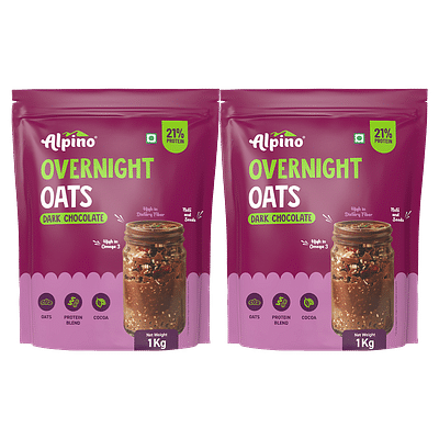 Alpino Super Overnight Oats Dark Chocolate 2Kg (Pack Of 2) - 21G Protein, Overnight Rolled Oats, As Seen On Shark Tank India image