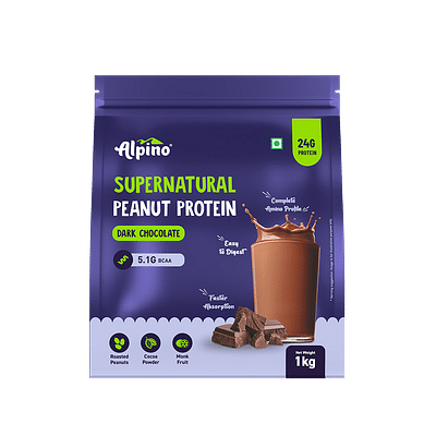 Alpino Supernatural Peanut Protein Powder Dark Chocolate 1kg - 100% Plant-Based, High-Performance Protein - 24g Protein, 5.1g BCAAs, No Added Sugar, Gluten-Free, Non-GMO, Vegan image