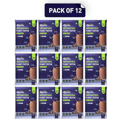 Alpino Supernatural Peanut Protein Powder Dark Chocolate 432 g - 100% Plant-Based, High-Performance Protein - 24g Protein, 5.1g BCAAs, No Added Sugar, Gluten-Free, Non-GMO, Vegan (pack of 12) image