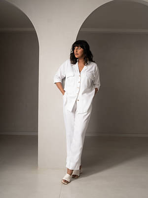 Amal Linen Lapel Co-Ord Set White image