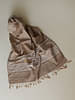 Arras Ahimsa Silk Scarf In Brown With Motifs On White Striped Border & On Body