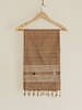 Arras Ahimsa Silk Scarf In Brown With Motifs On White Striped Border & On Body