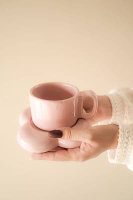 Artecasa Handmade Floral Espresso Cup Saucer Set-Pink image