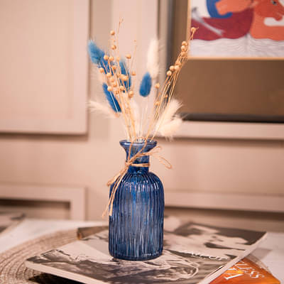 Artecasa Ocean Blue Vase With Dried Flower Bunch image