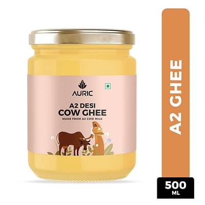 Auric A2 Desi Cow Ghee 500 Ml | Pure Brijwasi Ghee | Bilona Curd Churned | Lab Tested | Perfect Aroma & Danedar Ghee | Grass Fed, Stress Free Cattle | Glass Jar image