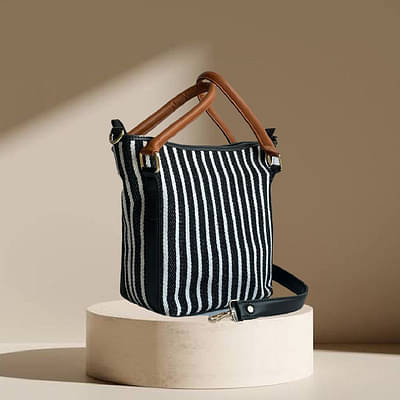 B/W  Striped Bucket Sling Bag image