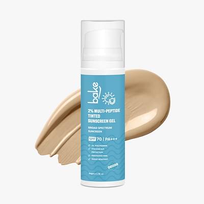 BAKE 2% Multi Peptide Tinted Sunscreen SPF 70 PA+++ with 2% Niacinamide For Water & Sweat Resistant & Broad Spectrum Sunscreen-50g image