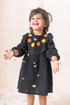 Babies N Mamaas Organic Cotton Muslin Black Dress & 
Rose Rubberband-Gift Set image