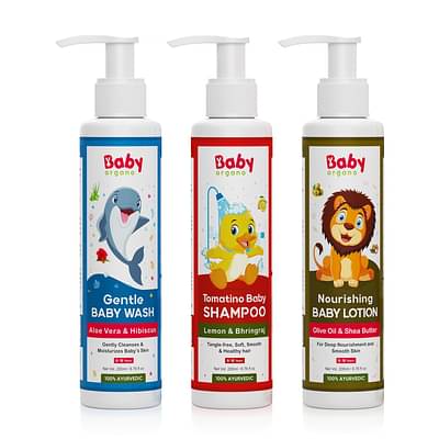 Babyorgano Ayurvedic Head To Toe Combo Pack Shampoo, Body Wash, Lotion For Newborn Kids (0-5 Years) 200Ml Each image