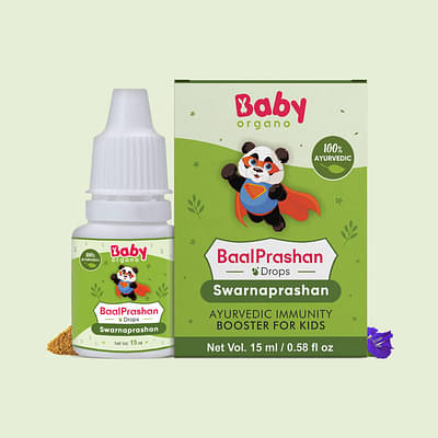 Babyorgano Baalprashan/Swarnaprashan Immunity Booster Drops For Kids l Concentration & Memory Booster 100% Ayurvedic l Pure 24CT Gold Extract l FDCA Approved, 0-15 years - 15ml image