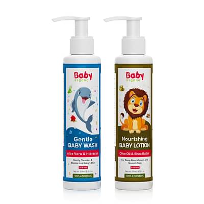 Babyorgano Baby Body Wash & Body Lotion For New Born Kids Combo 200Ml Each image