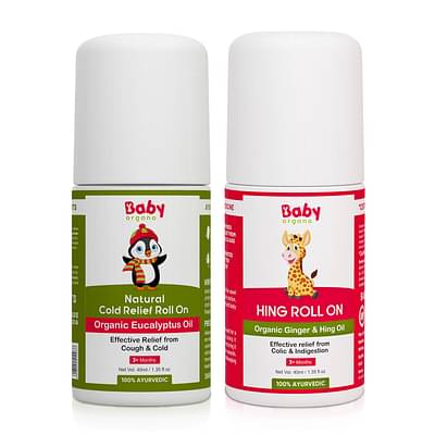 Babyorgano Hing & Cold Relief Roll On Combo 40Ml Each | Helps In Cold & Nasal Congestion | Relieves Indigestion, Soothes Gas Pain image