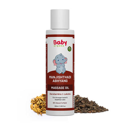 Babyorgano Manjishthadi Abhyang Baby Massage Oil for Newborns (0-2 Yrs) 100ml – Strengthens Bones & Muscles, Made with Manjistha & Daruhaldi, Toxin & Mineral Oil Free Made with Sastrokta Vidhi - New Launch image