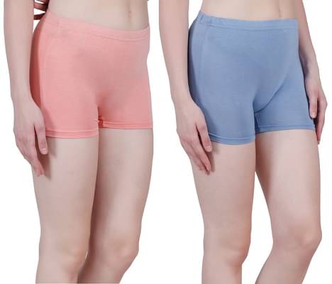 Bamboology Bamboo Fabric Mid Rise Shorts Pack Of 2 | Peach + Blue - S image