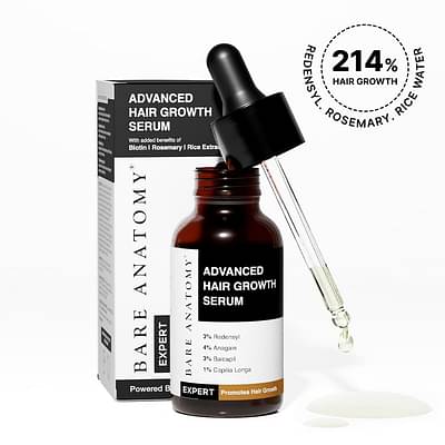 Bare Anatomy Advanced Hair Growth Serum | 3% Redensyl + 4% Anagain + 3% Baicapil + 1% Capilia Longa, Rosemary, Biotin & Rice Extract | Hair Growth & Hair Fall Control Serum For Women & Men | Sls & Paraben Free | 30 Ml image