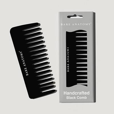 Bare Anatomy Handcrafted Black Comb- Gently Detangles & Controls Flyaways | Suitable For Dry, Curly, Wet & Curly Hair image