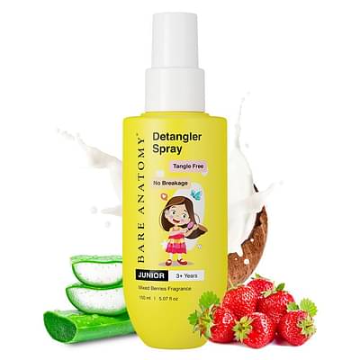 Bare Anatomy Junior Detangler Hair Spray | For 3+ Year Old Kids | Strengthens & Detangles | Tear Free, Creamy & Non Greasy | Adds Shine | Aloe Vera & Coconut Milk Protein | 150 Ml image