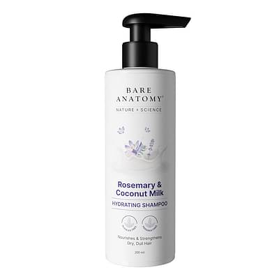 Bare Anatomy Nature X Science Rosemary & Coconut Milk Hydrating Shampoo | Rosemary Shampoo For Frizzy, Dull & Dry Hair | Sls & Paraben Free | Mild Shampoo For Daily Use | Shampoo For Women & Men 200 Ml image