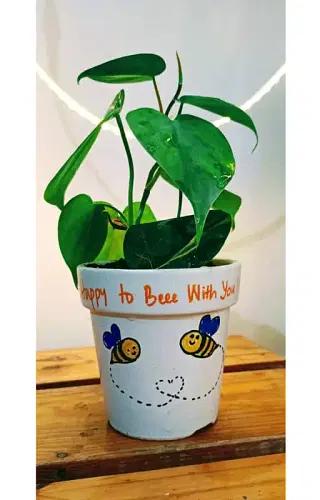 Bee With You: Money Plant In Ceramic Pot With A Hand Written Message image