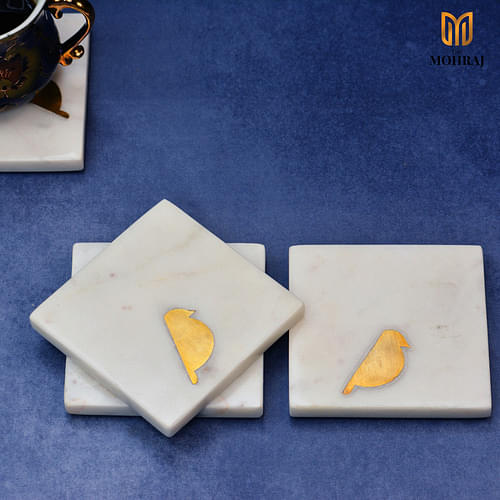 Birdie Brass Marble Inlay Coasters (Set of 4) image