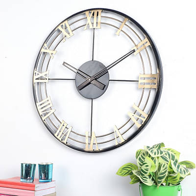 Black & Gold Roman Number Wall Clock image