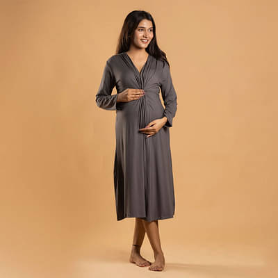 Block Hop Charcoal Grey Knotted Dress image