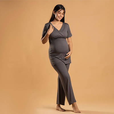 Block Hop Charcoal Grey Maternity Co-Ord Set image