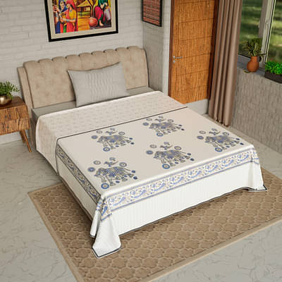 Blue Grey Elephant - Hand Block Printed Single Bed Cotton Dohar image