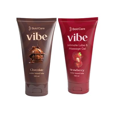 Bold Care Vibe Duo Pack - Premium Chocolate Flavour + Strawberry Flavour - Natural Personal Lubricant For Men And Women - Premium Strawberry Flavour - Water Based Lube - 200 Ml image