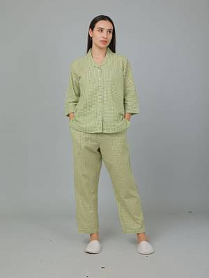 Breathables Checkmate Pajama Set-Green White image