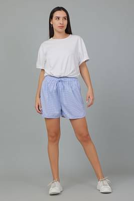 Breathables Women Cotton Checks Loungewear Shortscomfort Looseblue(Atheleisure I Sportswear I Nightwear) image