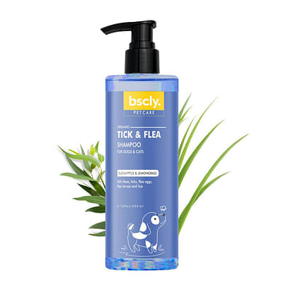 Bscly Tick & Flea Dog Shampoo With Eucalyptus & Lemongrass - 100% Natural - Dog Accessories, Dogs Shampoo, Pet Shampoo For Dogs, Shampoo For Dogs & Cats - 200Ml image