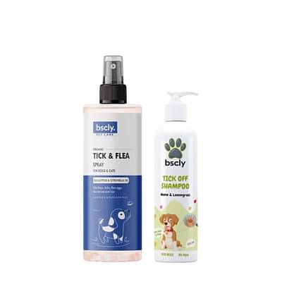 Bscly Tick Off Dog Shampoo With Neem & Lemongrass - 100Ml,+ Tick & Flea Dog Spray - 200Ml image