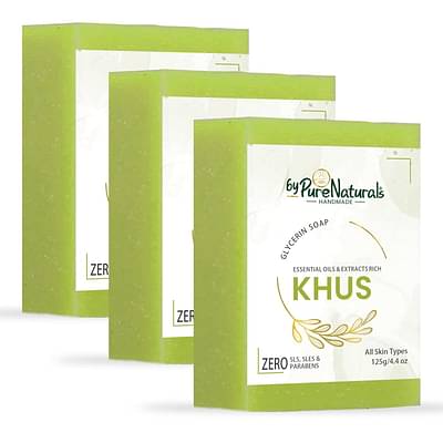 Bypurenaturals Organic, Mesmerizing, And Natural Glycerin Made Khus Soap For Men Women 125Gm Pack Of 3 image