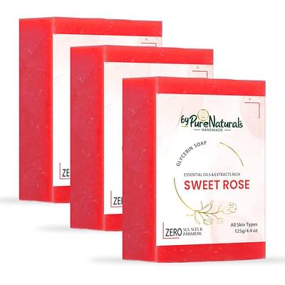 Bypurenaturals Organic, Mesmerizing, And Natural Glycerin Made Sweet Rose Soap For Men Women 125Gm Pack Of 3 image