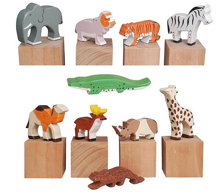 Channapatna Toys 10 Piece Wooden Wild Animals/Forest Animals/Classic Toy For Pretend Play/Educational Balancing Toy image