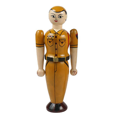 Channapatna Toys Wooden Indian Female Police Doll For Kids (3 Years+) 9 Inch Khaki Color-Learning The Professions image