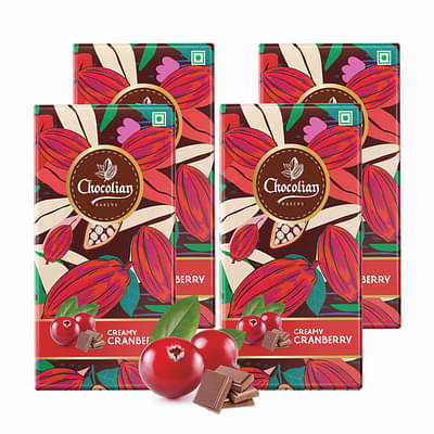 Chocolian Bakers Creamy Cranberry Chocolate Bar  Pack of 4  100% Veg  Eggless  (74GM Each) image