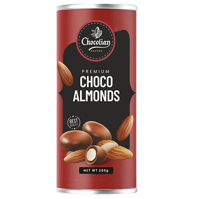 Chocolian Bakers Premium Choco Flavor Dried Fruit Coated Almonds Nuts Gift Tin Pack – 200 Grams Enhance Test Sweet Crispy Coting image