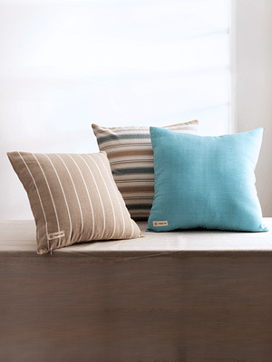 Copper-Red Atacama Brown & White Striped Cotton Cushion Cover image