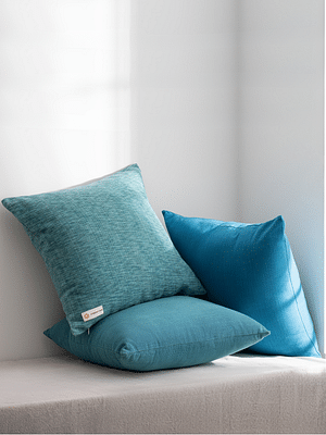 Copper-Red Marbella Textured Teal Cotton Cushion Cover image