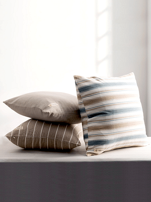 Copper-Red Montauk Blue and Brown Striped Cotton Cushion Cover image