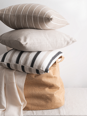 Copper-Red Oslo Black and Beige Striped Cotton Cushion Cover image