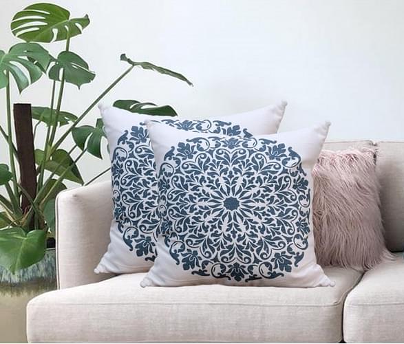 Cream Mandala Printed Cotton Cushion Cover image