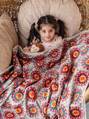 Crochette Pattern Embroidered Reversible Unisex Baby Kids Blanket image