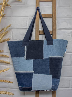 Dwij Upcycled Denim Patched Tote image